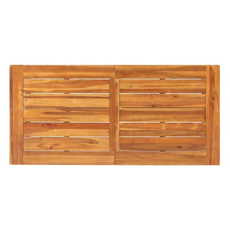Roomfitters Acacia Wood Patio Dining Table, Outdoor Rectangular Table with Durable Metal Frame for Yard or Terrace, Teak