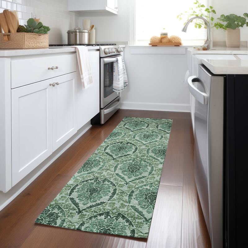 Machine Washable Indoor/ Outdoor Chantille Traditional Damask Rug