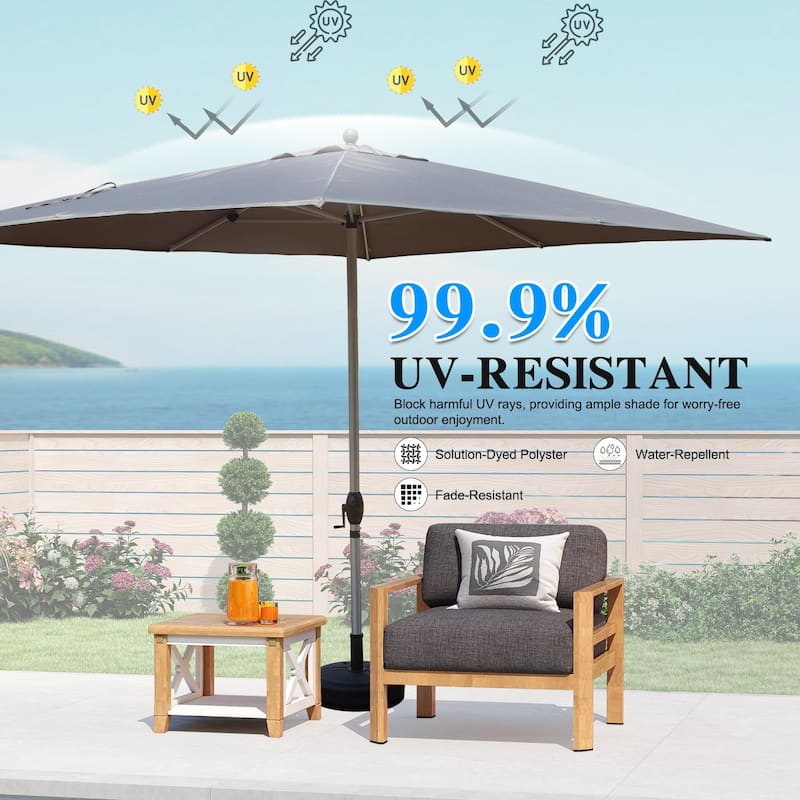 Rectangle Patio Umbrella With Crank Lift And Tilt Function,Beige(Base Not Included)