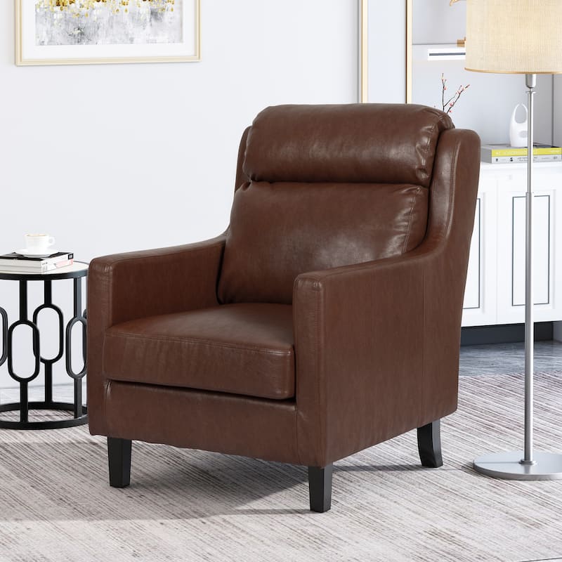Dark Brown Modern 28.25" High Back Upholstered PU Club Chair with Rubber Wood Legs and Waterfull Back