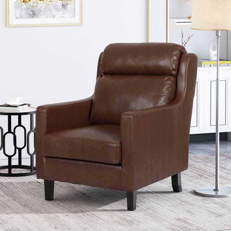 Modern 28.25" High Back Upholstered PU Club Chair with Rubber Wood Legs and Waterfull Back