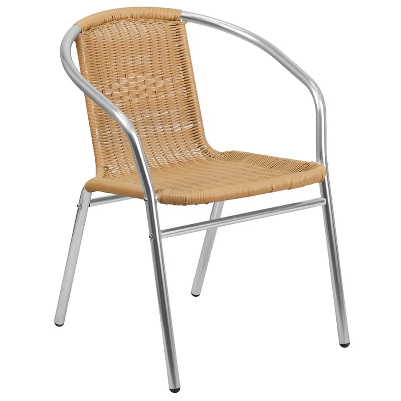 27.5'' Square Aluminum Indoor-Outdoor Table Set with 2 Rattan Chairs - 27.5"W x 27.5"D x 27.5"H - 27.5"W x 27.5"D x 27.5"H