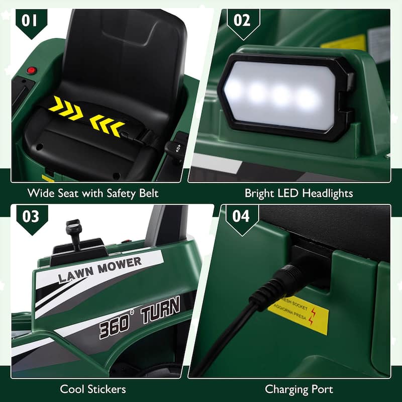 Costway 12V Ride on Lawn Mower with Dual Control Sticks LED Lights - See Details
