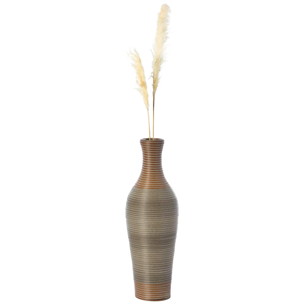 27-inch Tall Standing Designer Floor Vase - Durable Artificial Rattan - Elegant Two-Tone Brown Finish - Ideal Decor Accent - 27