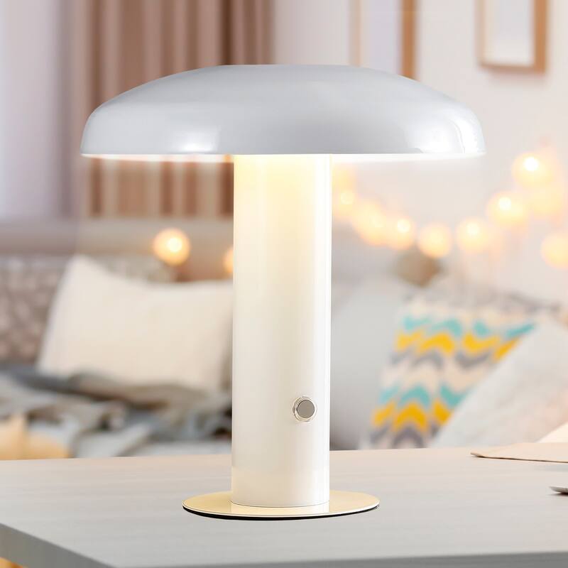 Boletus 11" Contemporary Bohemian Rechargeable/Cordless Iron Integrated LED Mushroom Table Lamp, by JONATHAN Y