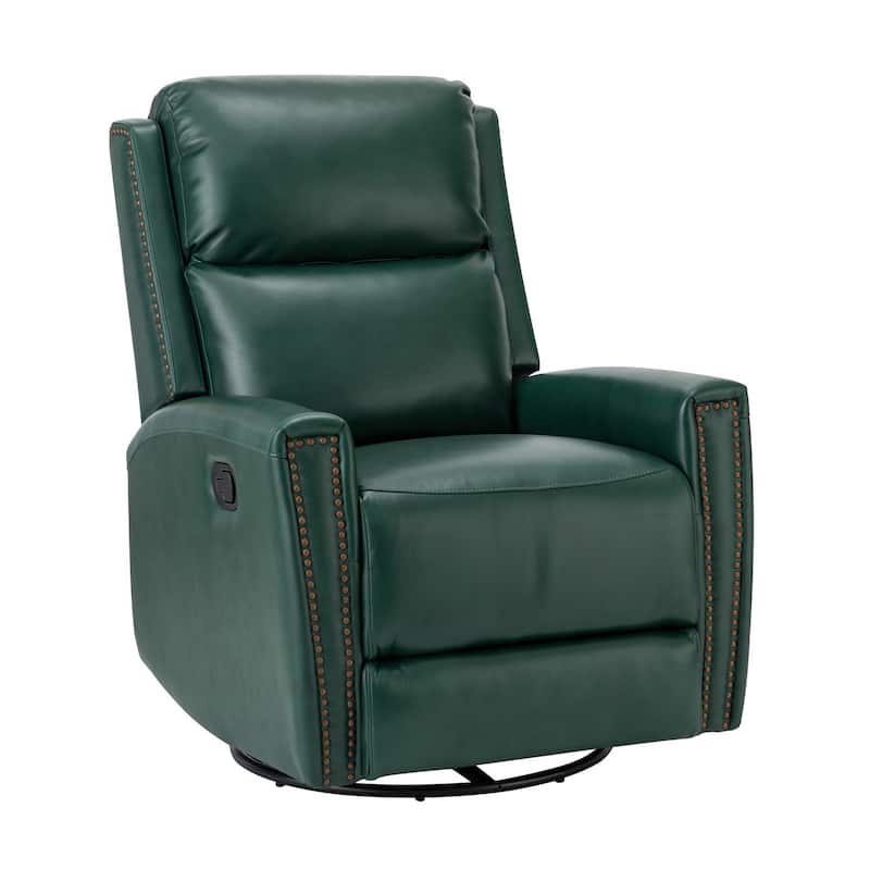 Fiacro 30.31"Wide Mid-Century Modern Genuine Leather Wingback Swivel Rocker Recliner with Nailhead Trims