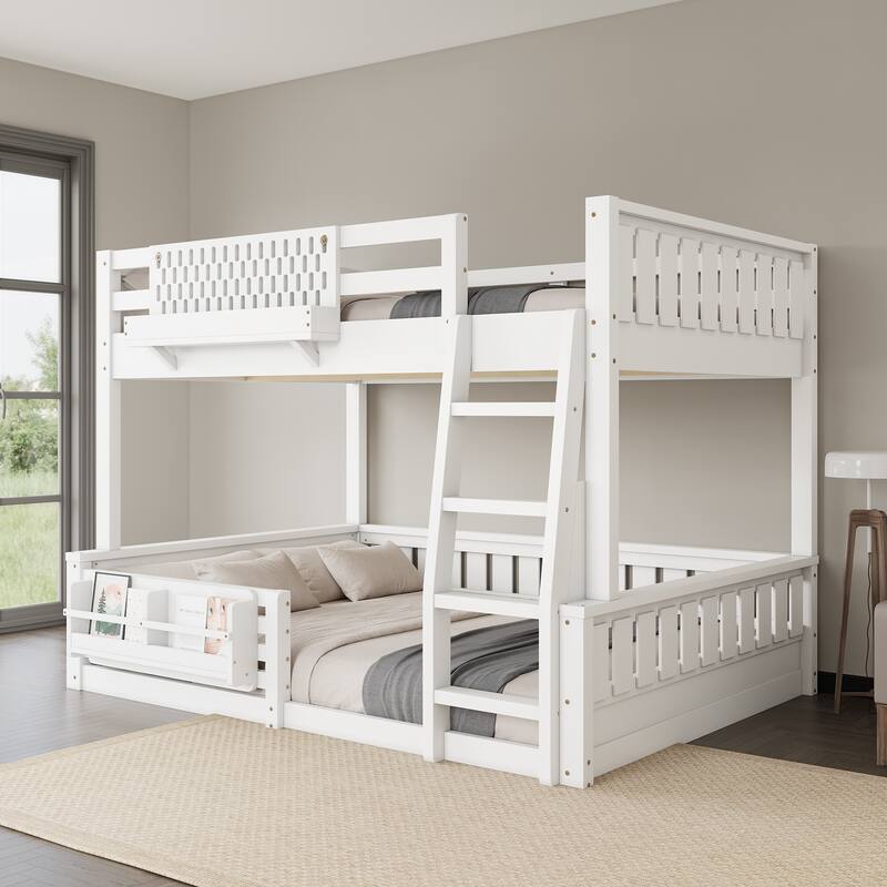 Wooden Bunk Bed of 3 Kinds Size with Pegboard, Bookshelf and Guardrails, Detachable Bunk Bed Convertible 2 Platform Beds