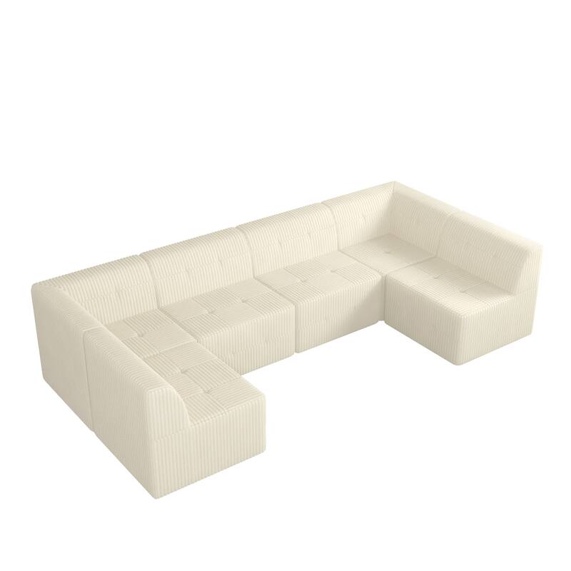 130.3" U-Shaped Corduroy Sectional Sofa with Sleeper (6/7/9-Seater)