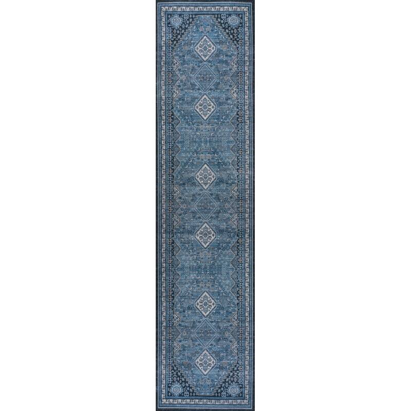 JONATHAN Y Didim Geometric Medallions Machine Washable Area Rug - 2 X 8 - Blue/Gray