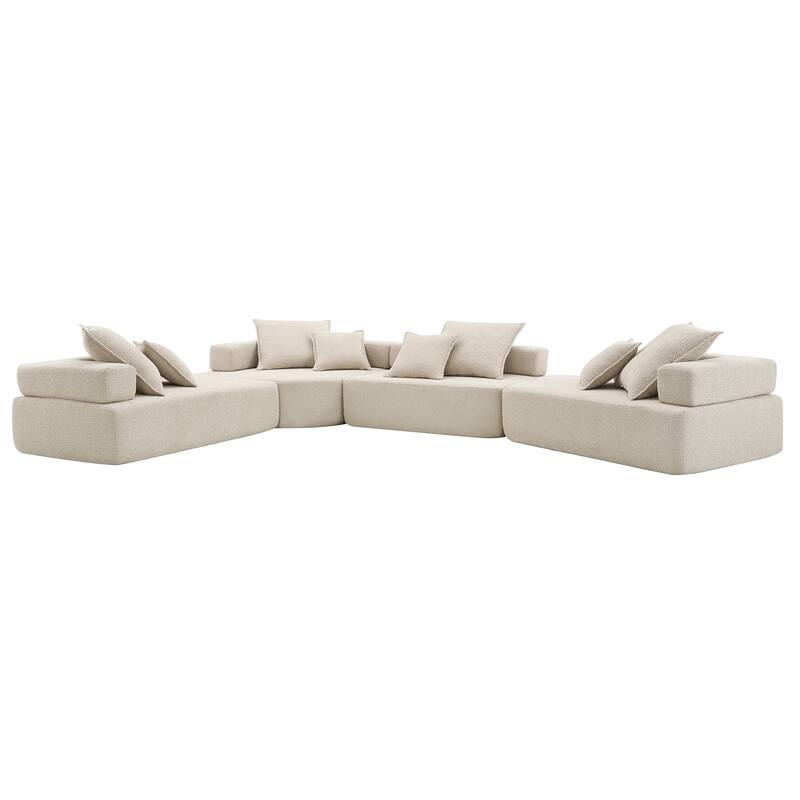 156'' U Shaped Beige Boucle Convertible 4 PC Sofa, Spacious for Living Room