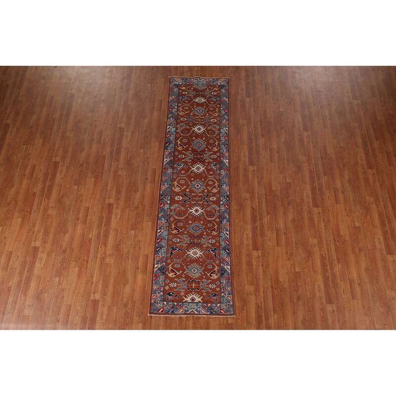 Kazak Oriental Runner Rug Handmade Traditional Orange Wool Carpet - 2'5" x 9'8"