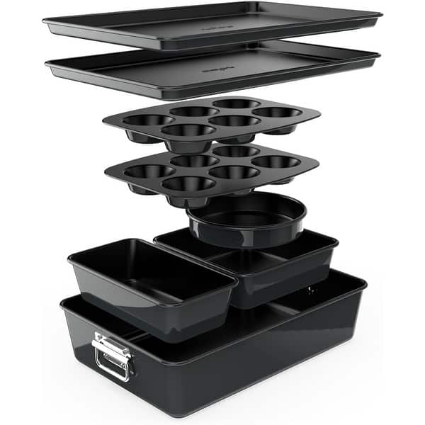 8-Piece Nonstick Stackable Bakeware Set - Black