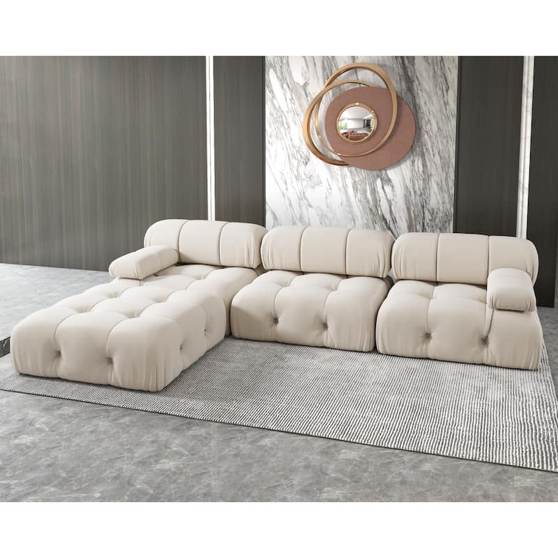 Modern Velvet Upholstered Large Modular Sectional Sofa - Beige