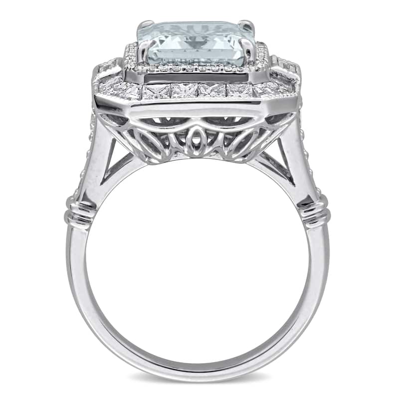 Miadora 4 7/8ct TGW Aquamarine and 3/5ct TDW Diamond Halo Ring in 14k White Gold