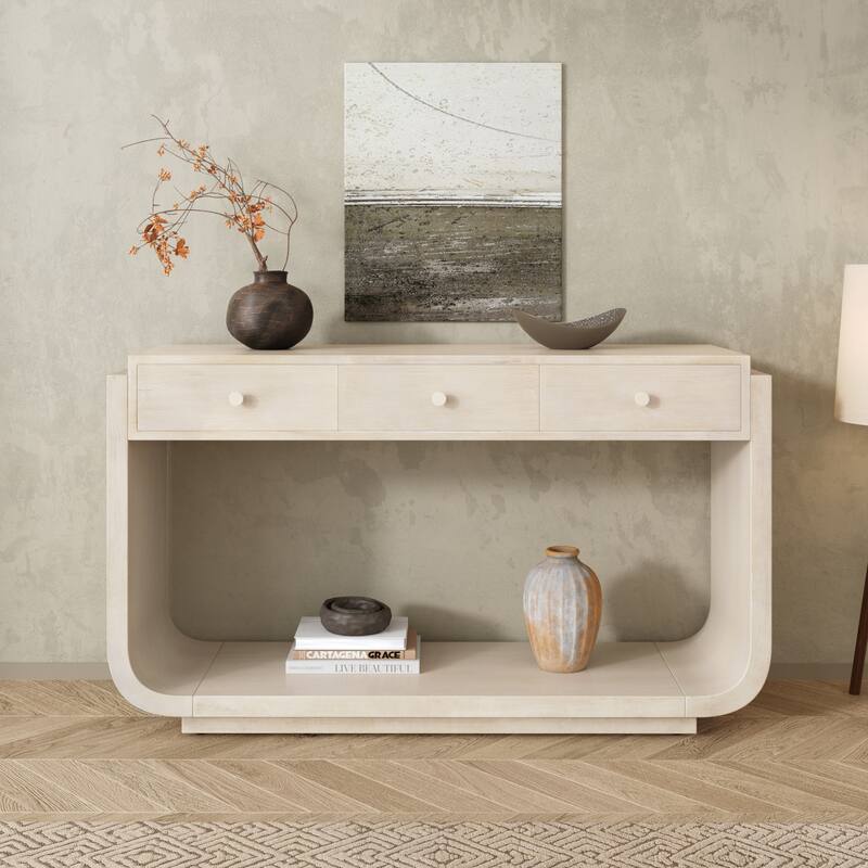 Christopher Knight Home - Alderwood Paulownia Veneer 3 Drawers Console Table with Curved Legs and Ample Storage