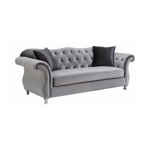 Upholstered Sofa with Button Tufted in Sliver