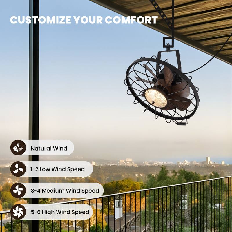 20" Industrial Wall Mount Ceiling Fans with Lights, LED Waterproof Caged Fan with Remote and APP Control - 20''