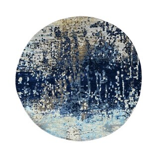 Shahbanu Rugs Prussian Blue, Wool and Silk Hand Knotted, Mosaic Design ...