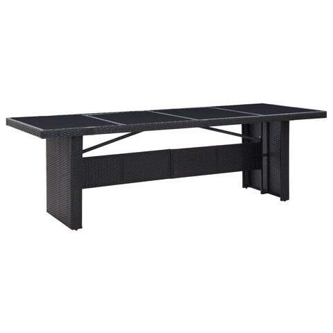 Garden Table Black 94.5"x35.4"x29.1" Poly Rattan and Glass