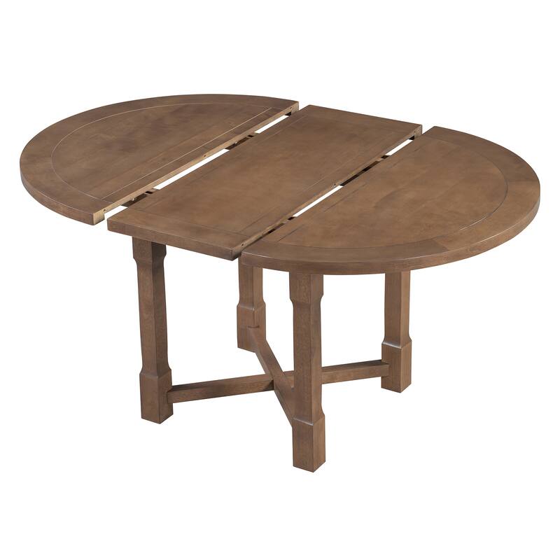 5-Piece Extendable Dining Table Set for 4, Round Dining Table for 4 with Upholstered Chairs, Farmhouse Kitchen Table Set