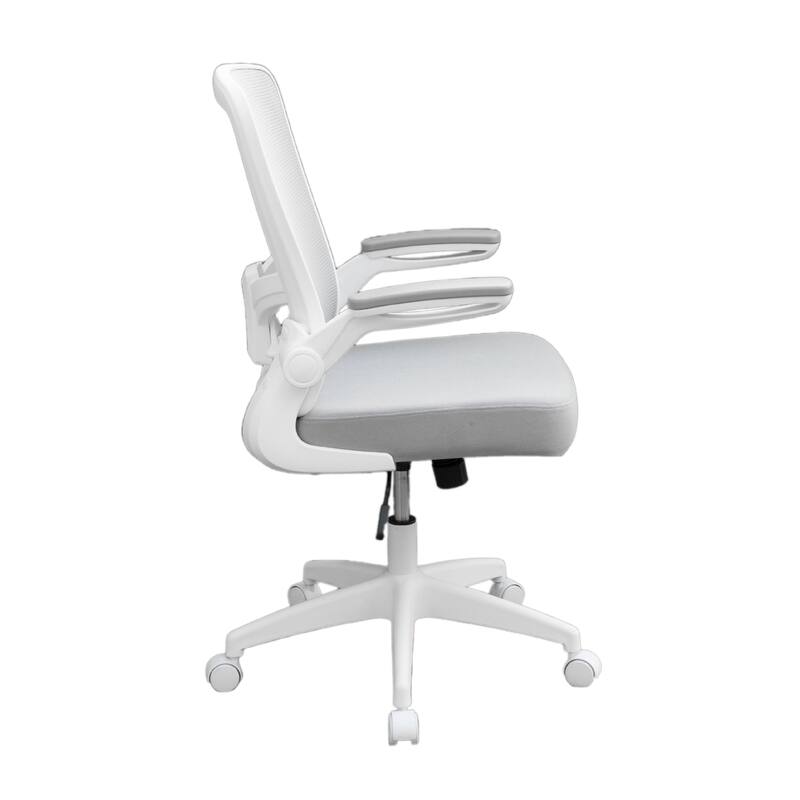 Rolling Task Chair, Gray Mesh, White Flip Up Arms, Upright Locking