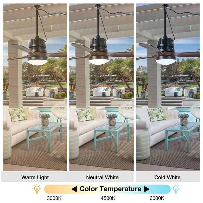 Bella Depot 42" Black Outdoor Ceiling Fan with Dimmable Light and Remote APPControl 6-Speed Reversible Blades
