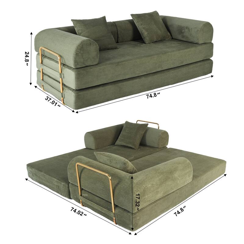 2-in-1 Foldable Sofa Bed,75 Inch Folding Boneless Couch Convertible Compressed Sleeper Sofabed, Upholstered