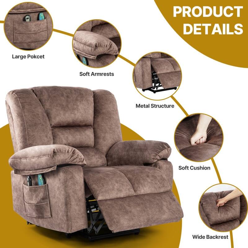41.33''Wide Heavy Duty Power Lift Recliner - Soft Velvet with Message,Heat and Lift Assist