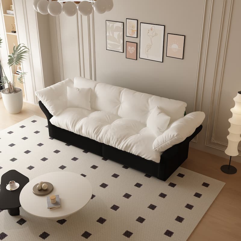 74.8" Queen Sleeper Sofa - 3-in-1 Tufted Velvet Loveseat with Pull-Out Bed & 2 Pillows, Multi-Functional