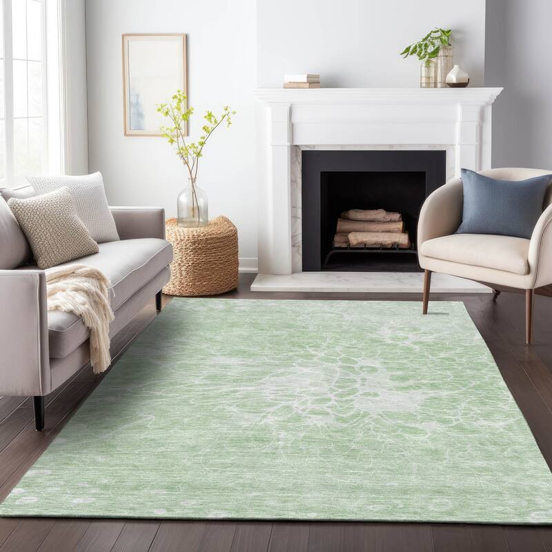 Premium Washable Super Soft Muted Floral Mayfield Rug - Mint - 9' x 12' - Rectangle