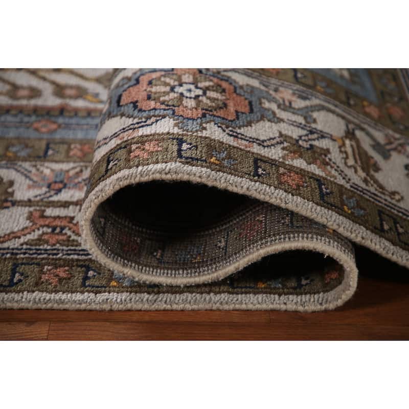 Animal Pictorial Heriz Serapi Indian Area Rug Handmade Wool Carpet - 7'10"x 9'7"