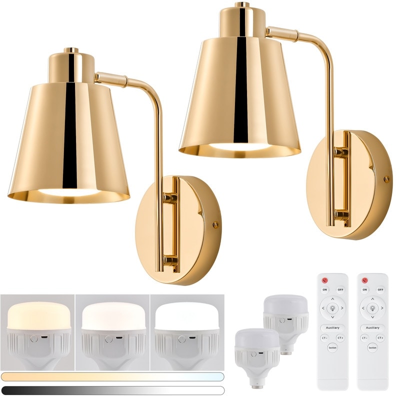 Set of 2 Rechargeable LED Battery Operated Wall Sconces with Remote Control, Dimmable and Adjustable Color Temperature