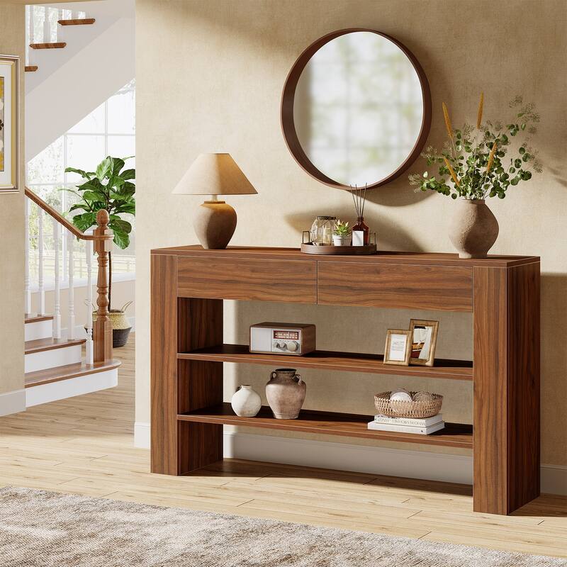 53.15-Inch 3-Tier Console Table with 2 Drawer