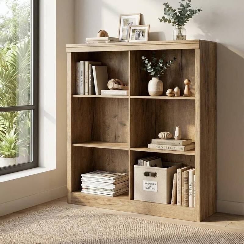 Farmhouse 6-Cube Storage Organizer Bookshelf, Standing Display Cabinet for Home Office