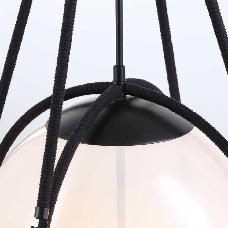 VidaLite Voyager 4-Light Matte Black Pendant, Hanging Pendant Light With Rope Detailing and Smoked Glass Shade - 38" x 18"