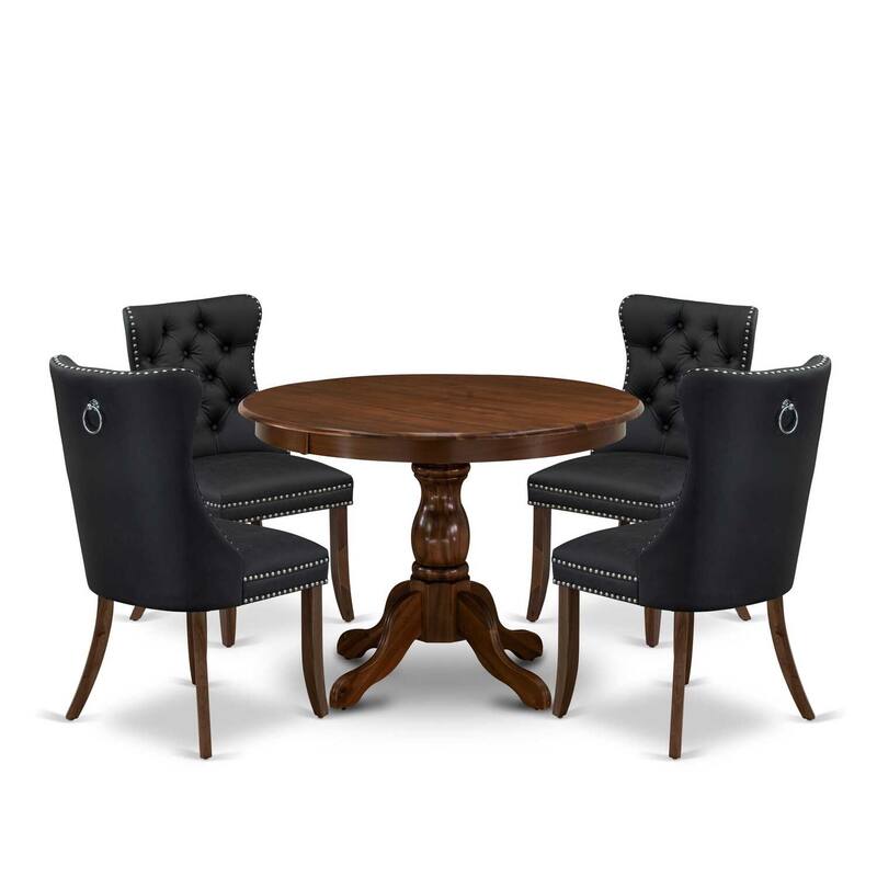 Round Dining Table Set with 4 Chairs - Walnut Finish Kitchen Table Set