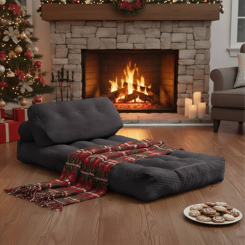 Mixoy W32''/W50'' Corded Velvet Fabric Folding Floor Lazy Futon Sofa Bed - L73''*W32''*H7.7'' - Dark Grey