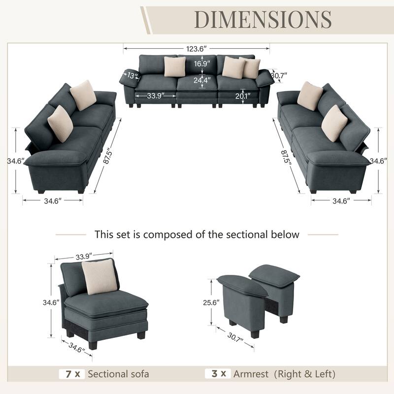 MAISON ARTS Chenille & Corduroy Modular Sectional Sofa Set, Comfy 5/6/7-Seat Living Room Couch with 3-Seater or Loveseat