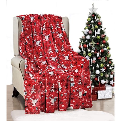 Décor&More Ho Ho Ho Merry Christmas Collection Microplush Holiday Throw Blanket (60" x 50") - Red Santa