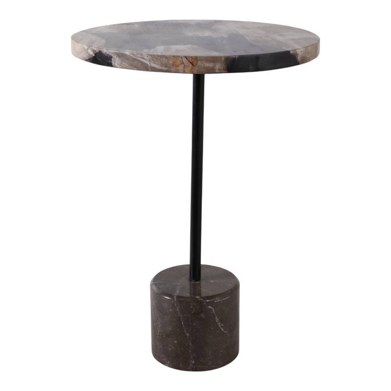 Marble Stone Modern End Table with Iron Base - Black, 21 in. - 15" x 15" x 20.75"