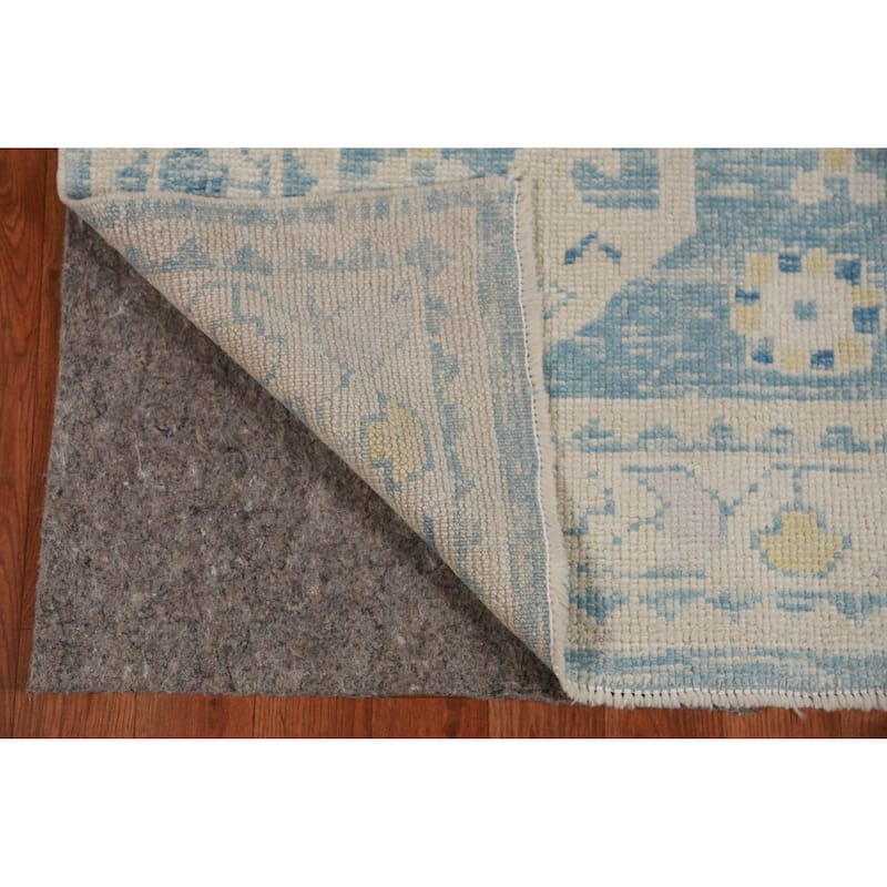 Hand Knotted Oriental 100% Wool Carpet Transitional Geometric Navy Blue & Blues Oushak Runner Rug - 12' 10'' X 3' 0''