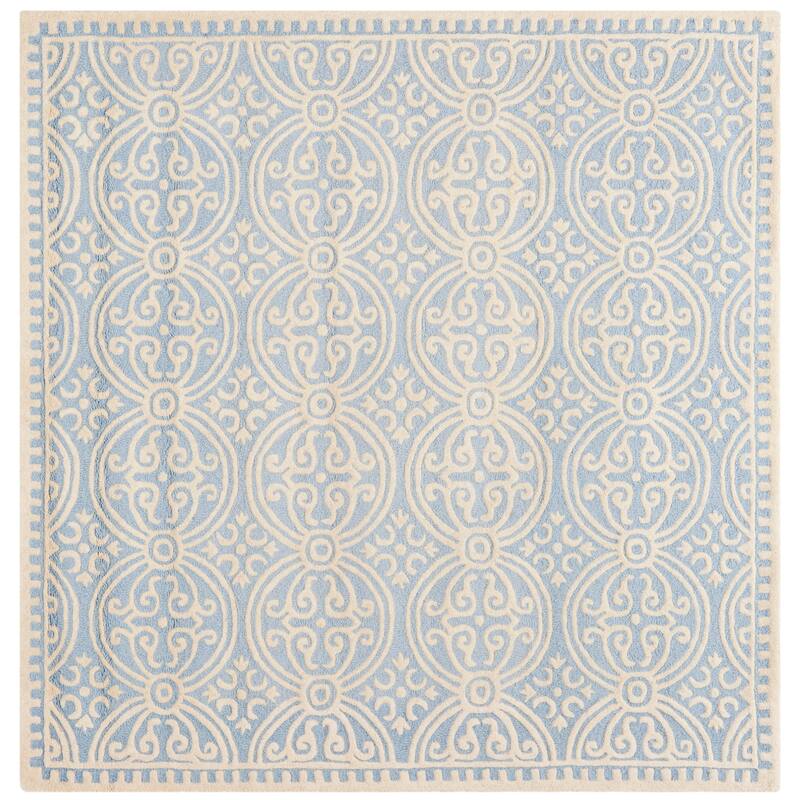 SAFAVIEH Handmade Cambridge Myrtis Modern Moroccan Wool Area Rug - 6' x 6' Square - Light Blue/Ivory