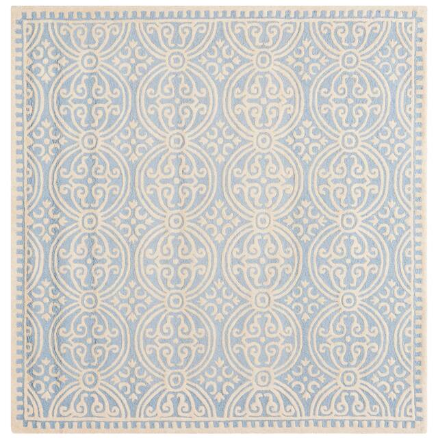 SAFAVIEH Handmade Cambridge Myrtis Moroccan Wool Rug - 10' x 10' Square - Light Blue/Ivory
