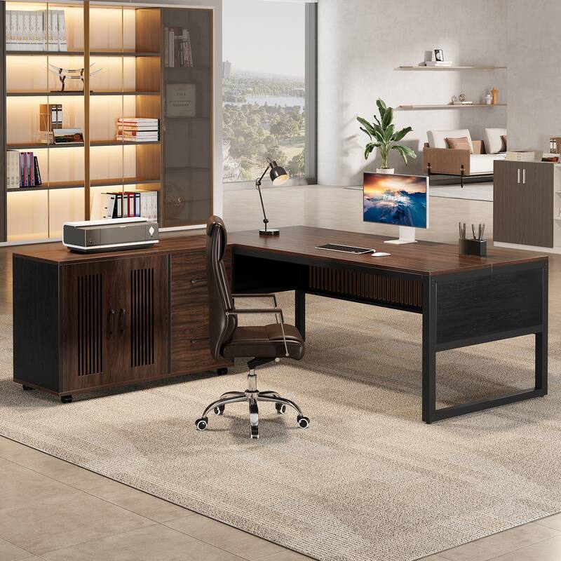 63'' Executive Computer Desk and Mobile File Cabinet for Home Office