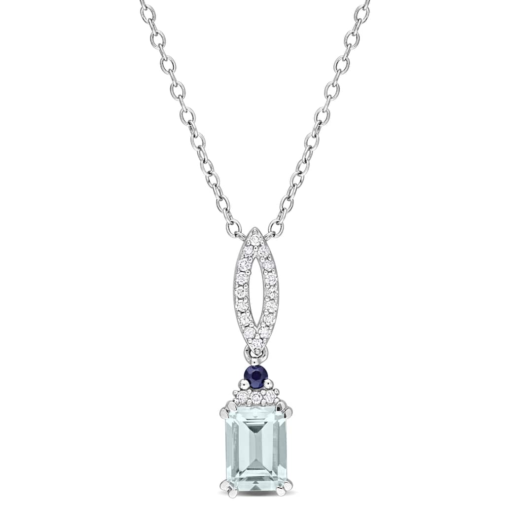 Miadora 1ct TGW Aquamarine Blue Sapphire 1/10ct TDW Diamond Necklace Sterling Silver