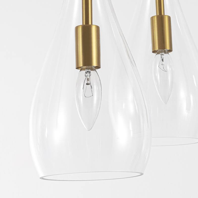 5-Light Modern Black Cluster Raindrop Clear Glass Chandelier for Kitchen Island, Staircase, Hallwya