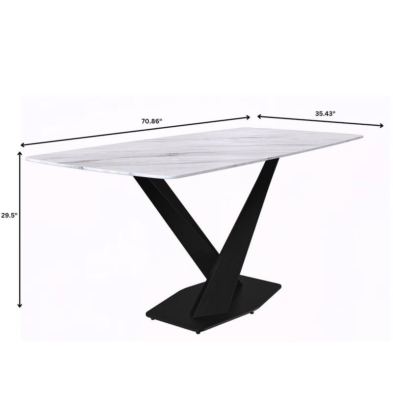 Voren Dining Table with Stone or Glass Tabletop in Black Steel Base