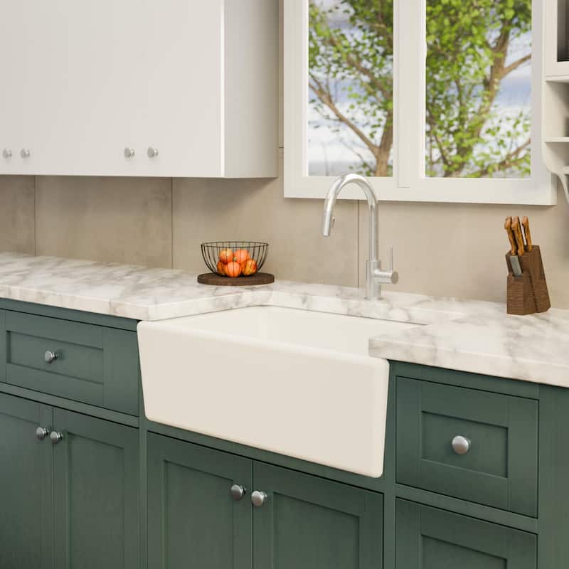 KitchenBathCollection Charleston 33'' x 10" Fireclay Farmhouse Kitchen Sink Set - 33" W x 20.25" L x 10" H
