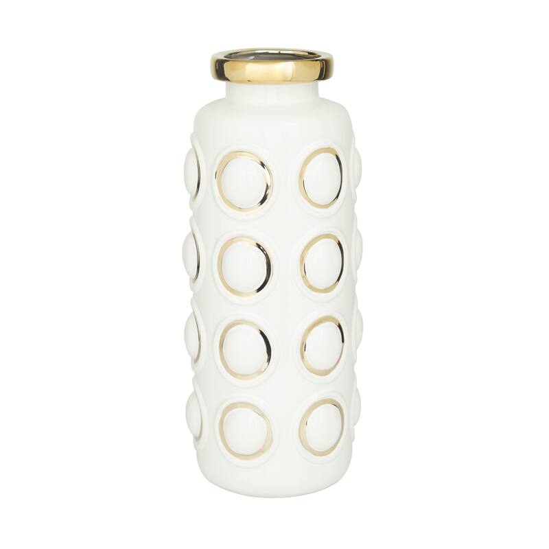 CosmoLiving by Cosmopolitan White Ceramic Vase with Gold Circle Accents