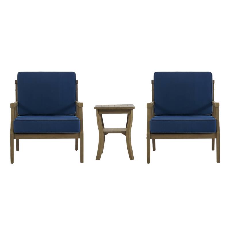 Wood Patio Bistro Set with Water-Resistant Cushions(Set of 3)